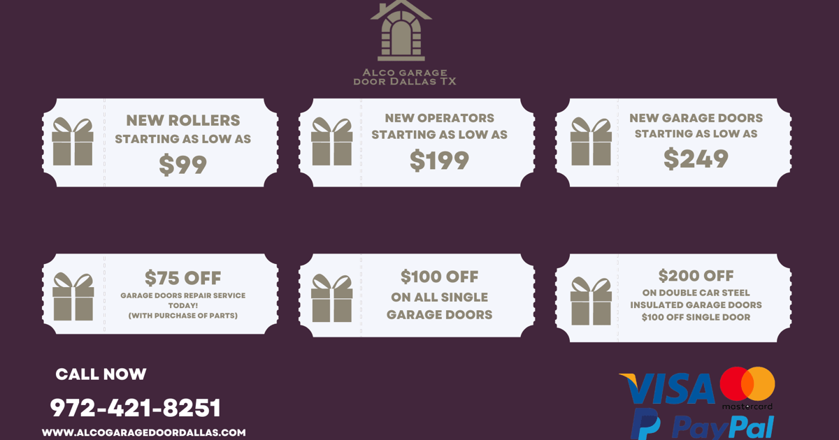 Alco garage door Dallas TX 6700 Interstate 635 Service Rd Dallas, TX